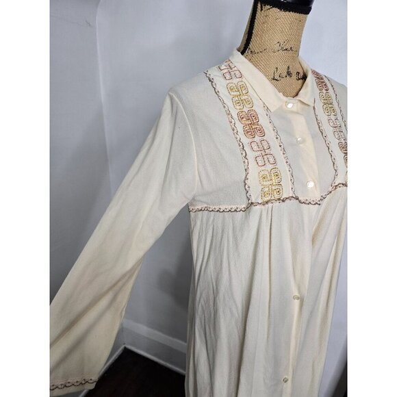 Vintage 70s Cream Boho Prairie Night Gown House Dress Bell Sleeve - Picture 8 of 14